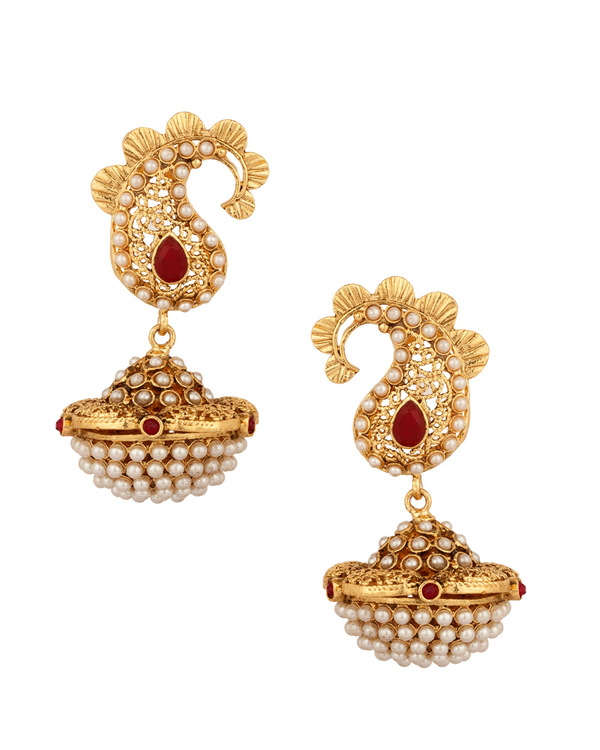 Gold Plated Paisley Earrings With Gorgeous Pearl Beads Buy Designer And Fashion Earrings Online