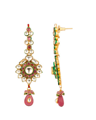 Buy Glamorous Floral Gold Plated Kundan Necklace Set Online India | Voylla