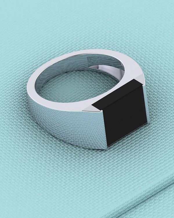 mens silver ring with black stone