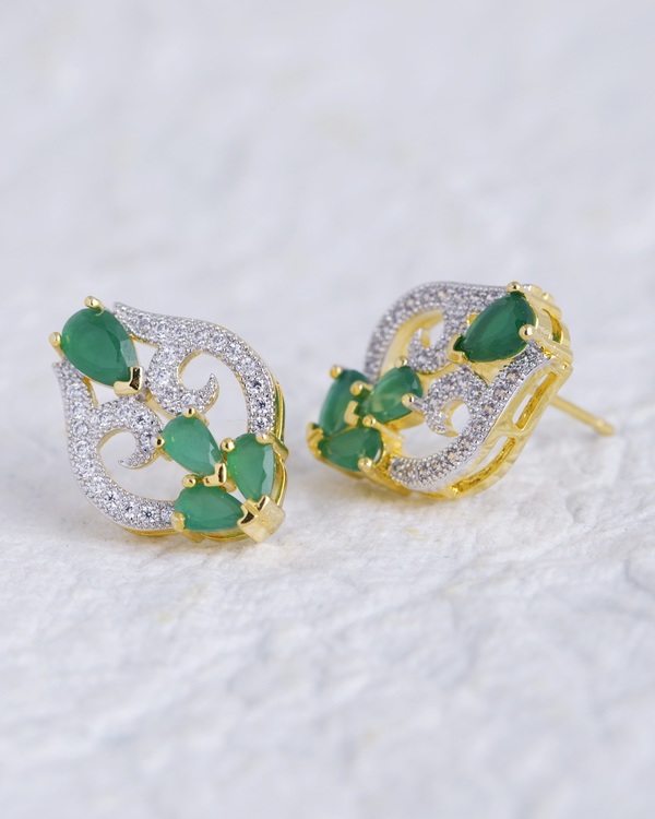 Designer Earrings Gleaming Pair Of Green Cz For Women Designer Earrings Gleaming Pair Of Green Cz For Women Online Voylla