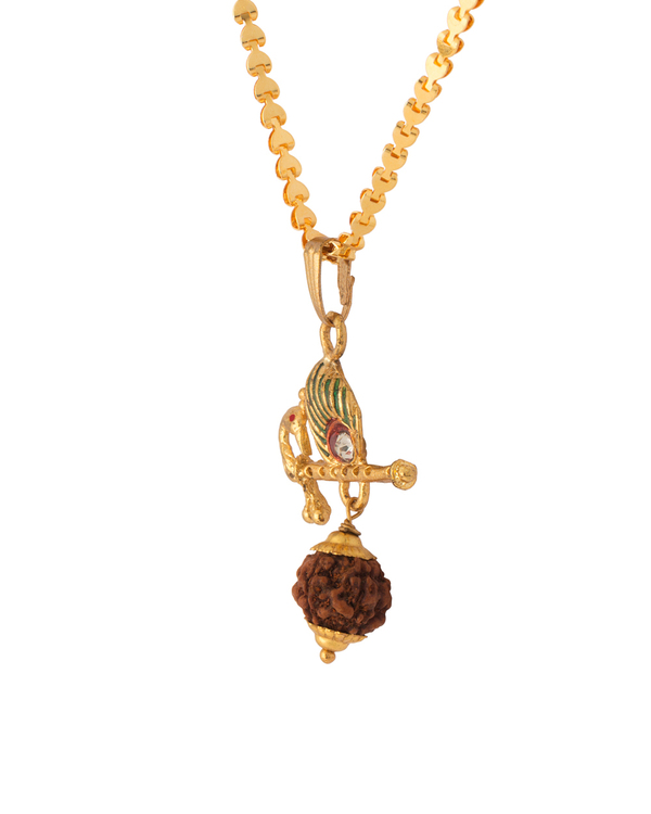 Krishna Flute Peacock Feather Designer Pendant With Chain Voylla Fashions