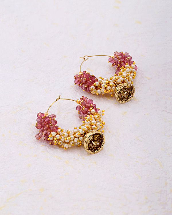 Designer Earrings Pink Pearl Beads Cer Hoop From Pink Pearl Beads Cer Hoop Earrings From Ocean Huitre