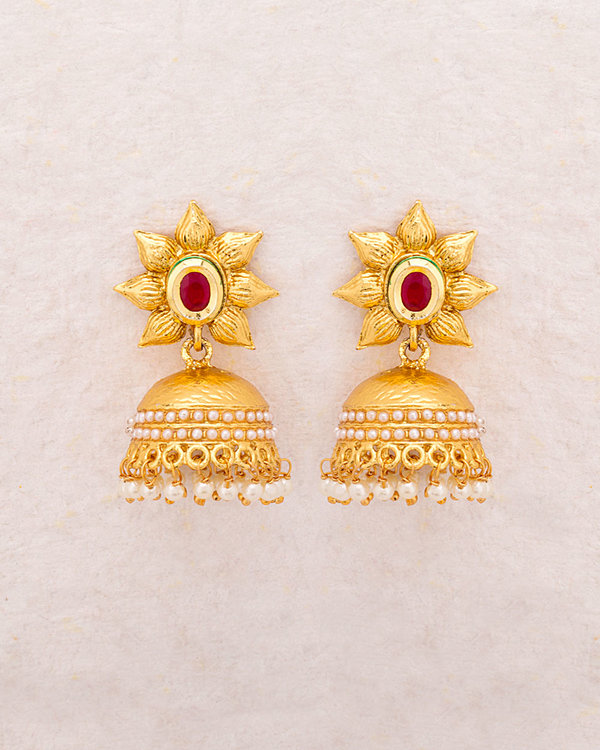 Designer Earrings Sanskriti Fl Jhumka With Gold Designer Earrings Sanskriti Fl Jhumka With Gold Plating Online Voylla