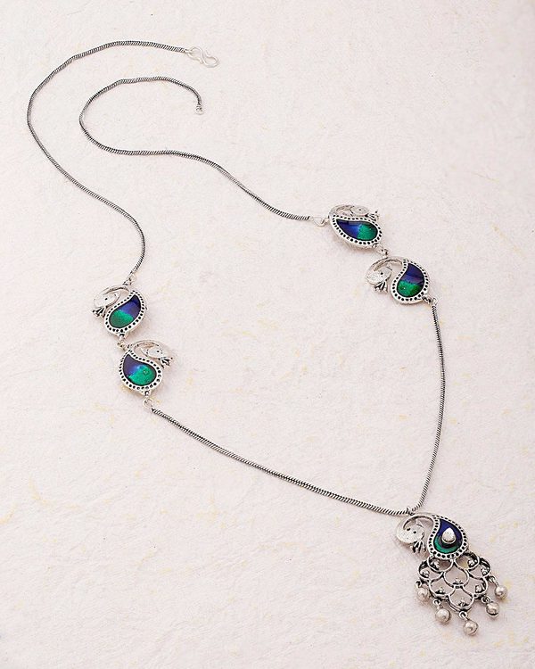 Enameled Peacock Oxidized Pinjar Necklace