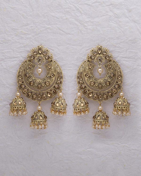 Designer Earrings Elegant Gold Plated Jhumka Dangler Chandbali Elegant Gold Plated Jhumka Dangler Chandbali Earrings