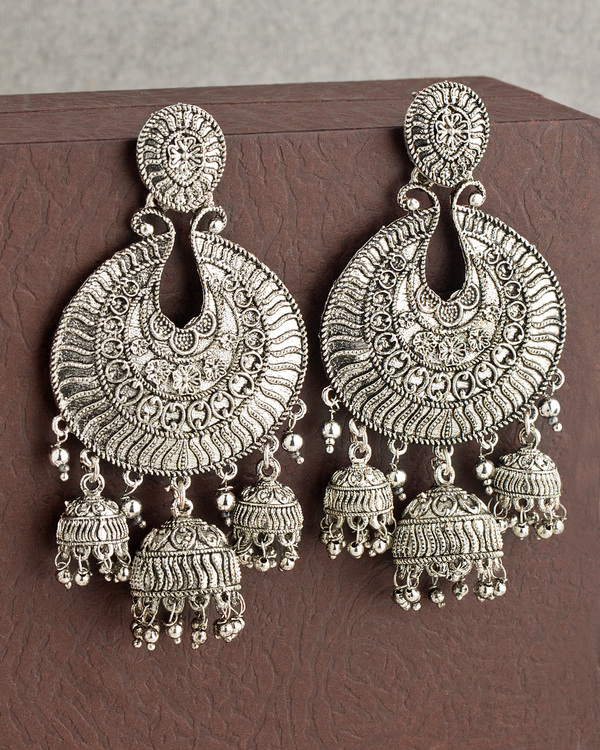 Designer Earrings Three Domed Oxidized Silver Plated Earring Designer Earrings Three Domed Oxidized Silver Plated Earring From Corrode Collection Online Voylla