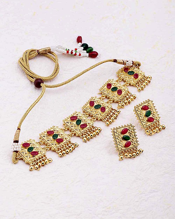 Buy Designer Necklace Sets Gold Plated Traditional Choker Necklace